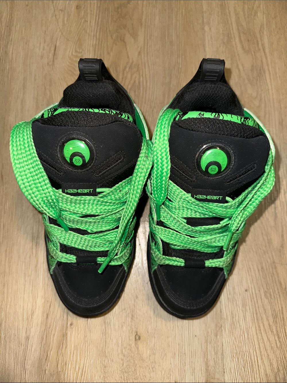 Osiris Black and Neon Green High-Top Athletic Sneakers